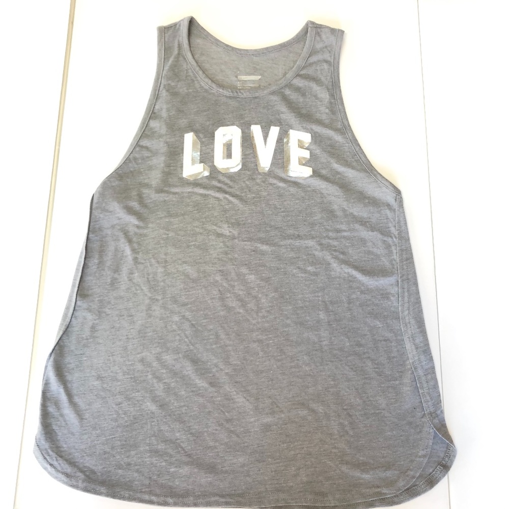 Gray loose fit tank with metallic LOVE Size S NEW